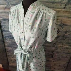 mint green bird print wrap dress